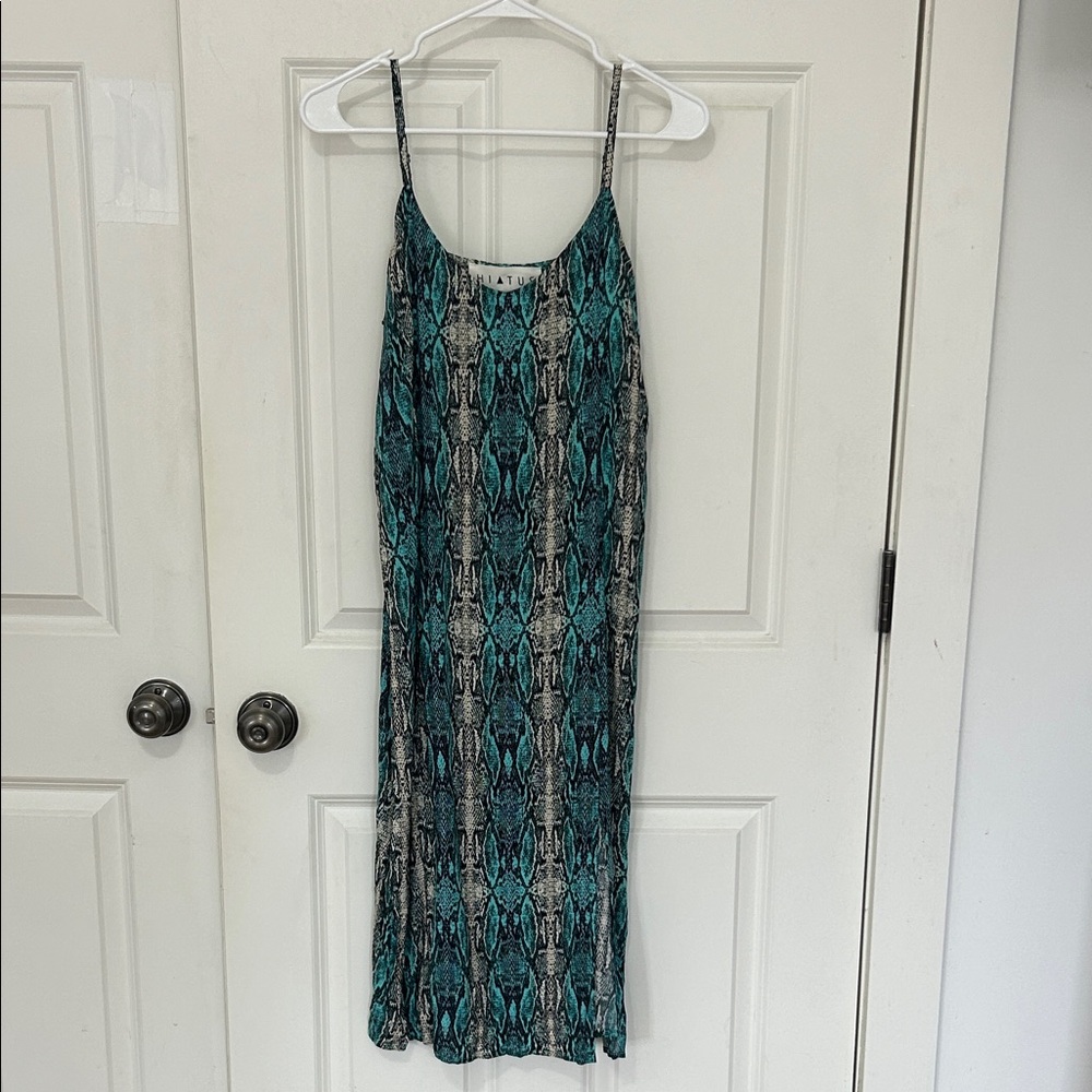 Snakeskin Slip Dress size medium teal green adjustable straps